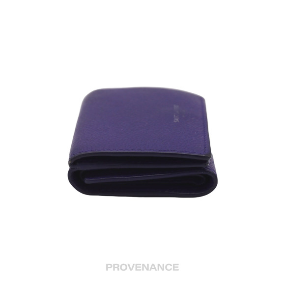 🔴 Saint Laurent Paris SLP Compact Trifold Wallet - Blue Tumbled Leather - Picture 10 of 10